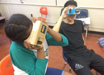 Students using VR goggles